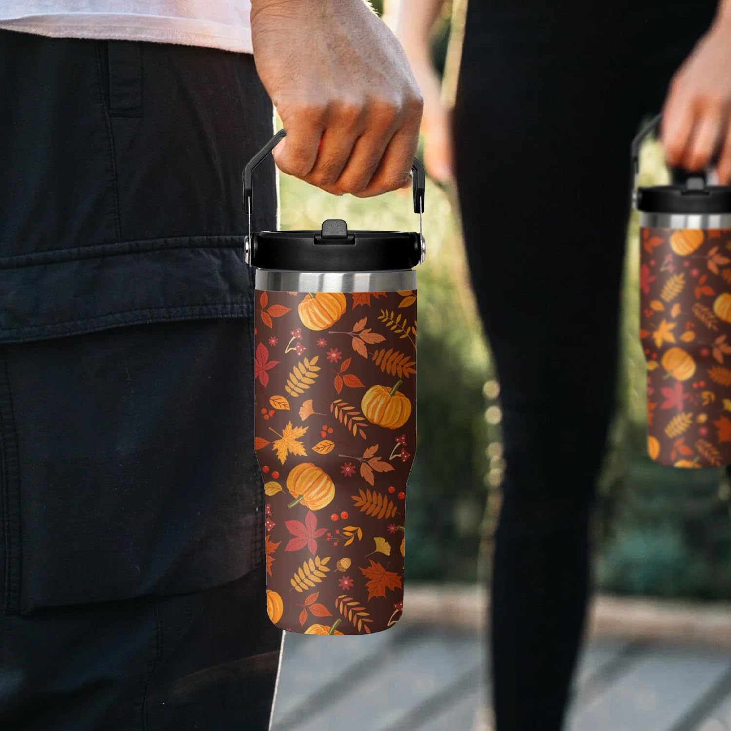 qwpmvhsak 30 oz Fall Pumpkin Flip Tumbler Insulated Stainless Tumbler, Fall Travel Coffee Cup Water Botter, Autumn Fall Gift for Thanksgiving Christmas