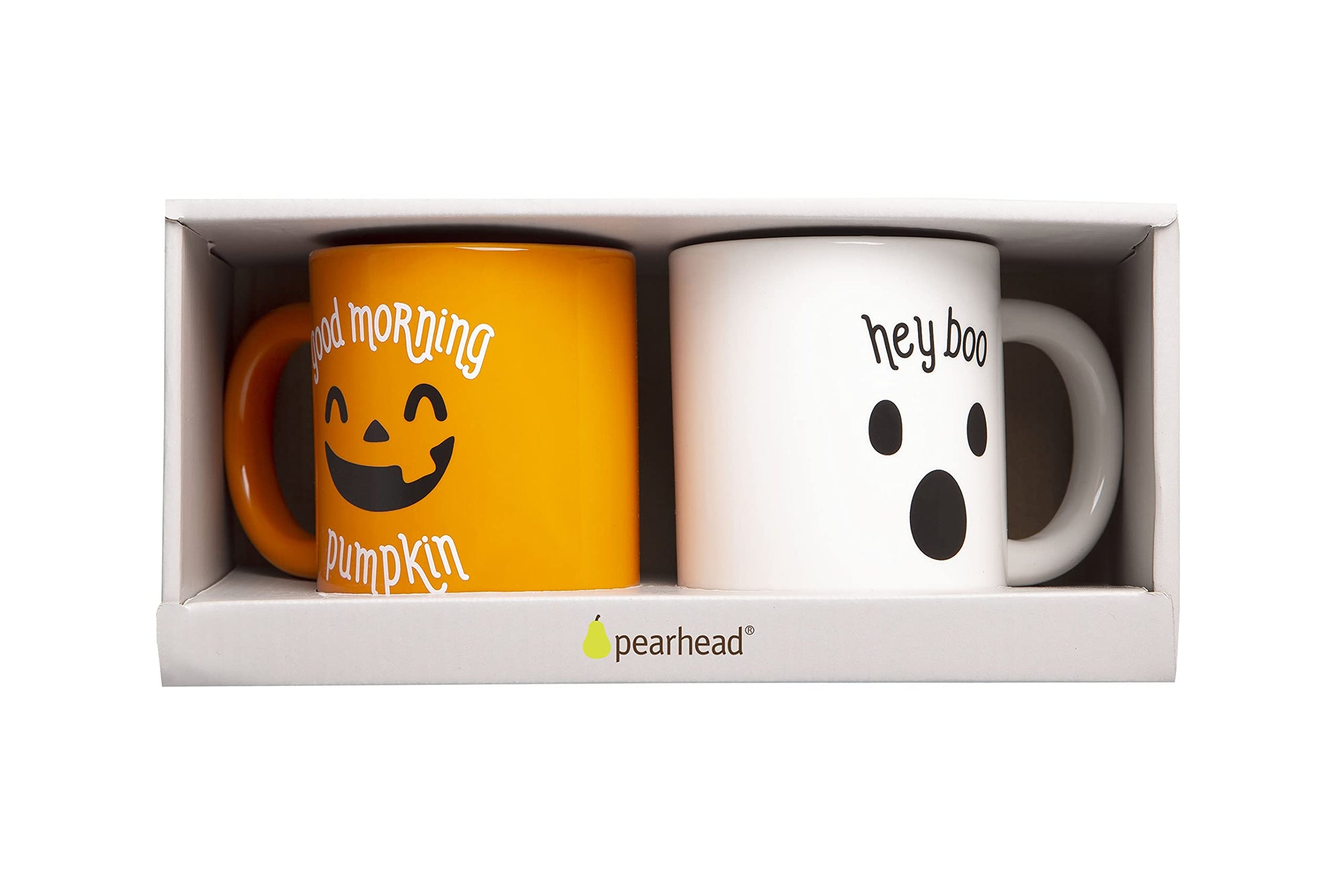 Pearhead Halloween Coffee Mug Set of 2 Fall Pumpkin Ghost Ceramic Cups 13oz Microwave Dishwasher Safe Autumn Gift