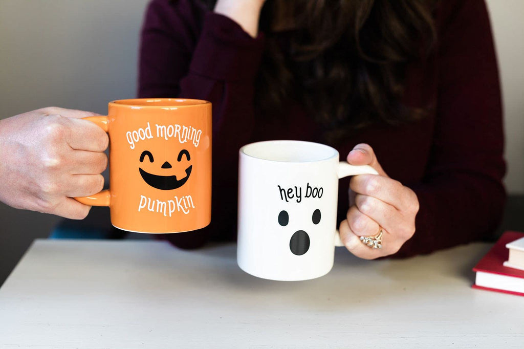 Pearhead Halloween Coffee Mug Set of 2 Fall Pumpkin Ghost Ceramic Cups 13oz Microwave Dishwasher Safe Autumn Gift