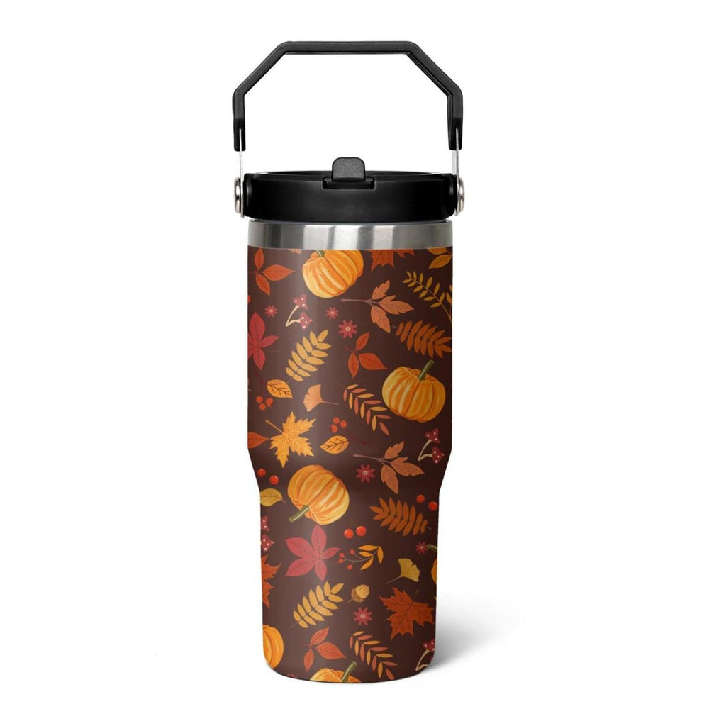 qwpmvhsak 30 oz Fall Pumpkin Flip Tumbler Insulated Stainless Tumbler, Fall Travel Coffee Cup Water Botter, Autumn Fall Gift for Thanksgiving Christmas