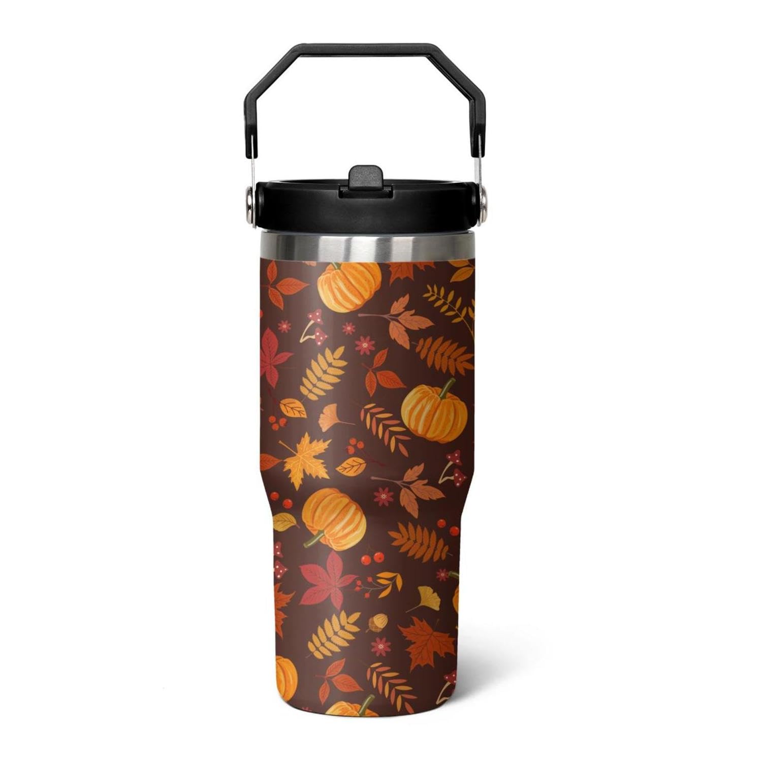 qwpmvhsak 30 oz Fall Pumpkin Flip Tumbler Insulated Stainless Tumbler, Fall Travel Coffee Cup Water Botter, Autumn Fall Gift for Thanksgiving Christmas