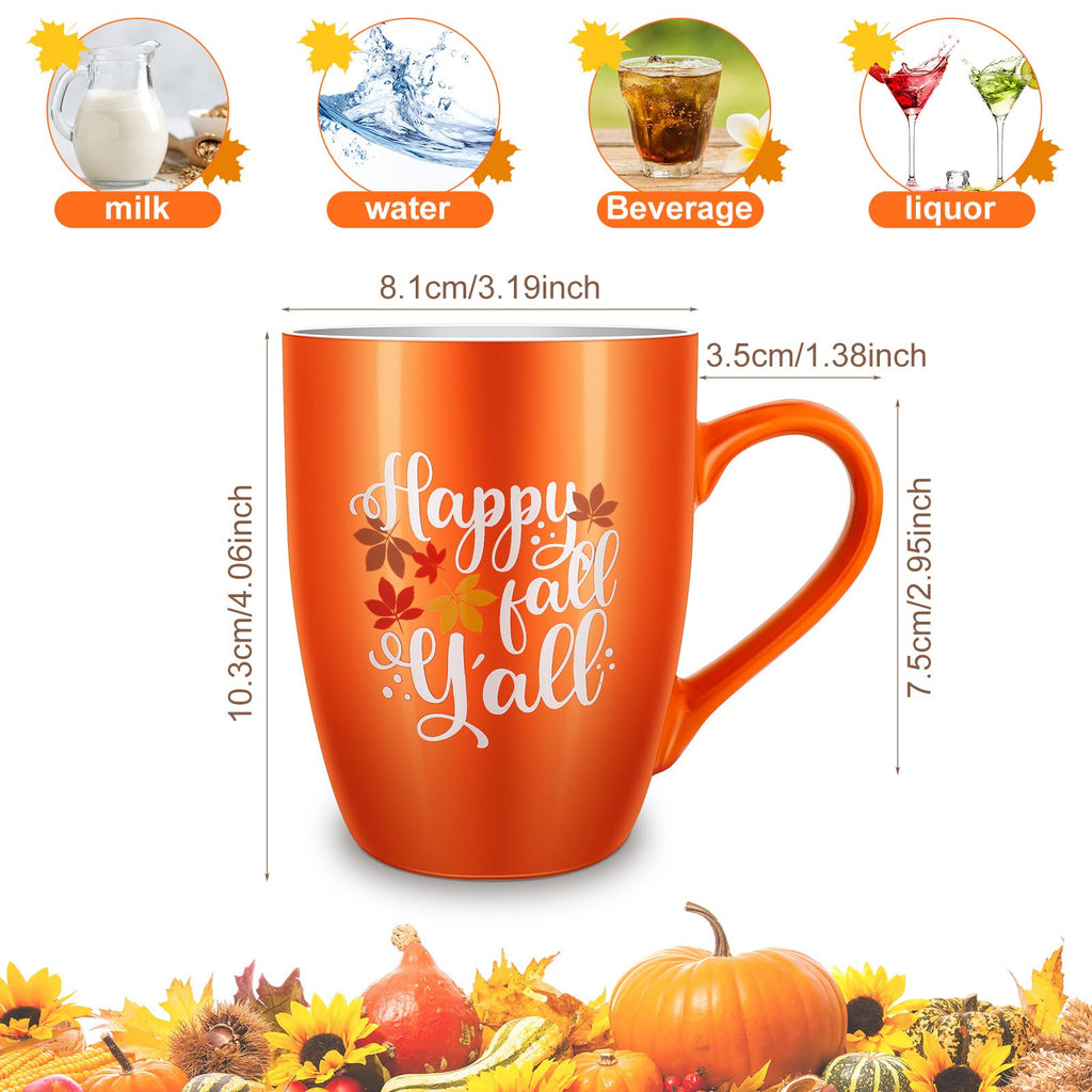 Funtery 2 Pcs Thanksgiving Coffee Mugs Fall Mugs Autumn Pumpkins Cups Happy Fall Y'all Coffee Mug Good Morning Pumpkin Cup Camp Mug Campfire Mug Ceramic Cup for Home Women Men Mom Dad (Orange)