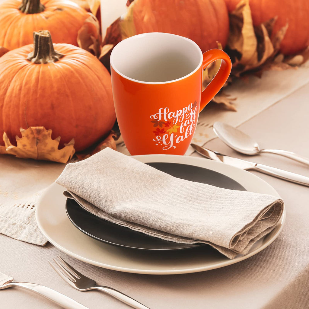 Funtery 2 Pcs Thanksgiving Coffee Mugs Fall Mugs Autumn Pumpkins Cups Happy Fall Y'all Coffee Mug Good Morning Pumpkin Cup Camp Mug Campfire Mug Ceramic Cup for Home Women Men Mom Dad (Orange)