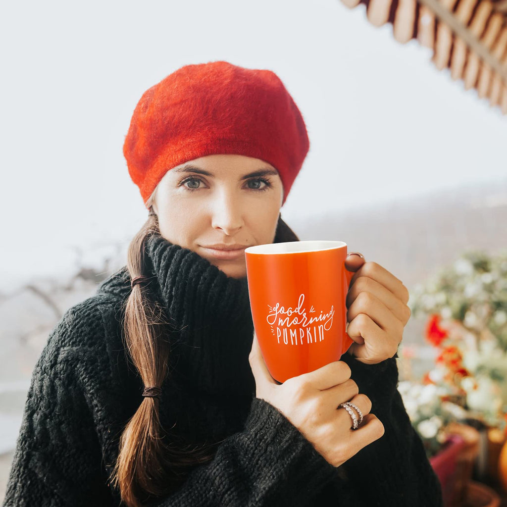 Funtery 2 Pcs Thanksgiving Coffee Mugs Fall Mugs Autumn Pumpkins Cups Happy Fall Y'all Coffee Mug Good Morning Pumpkin Cup Camp Mug Campfire Mug Ceramic Cup for Home Women Men Mom Dad (Orange)