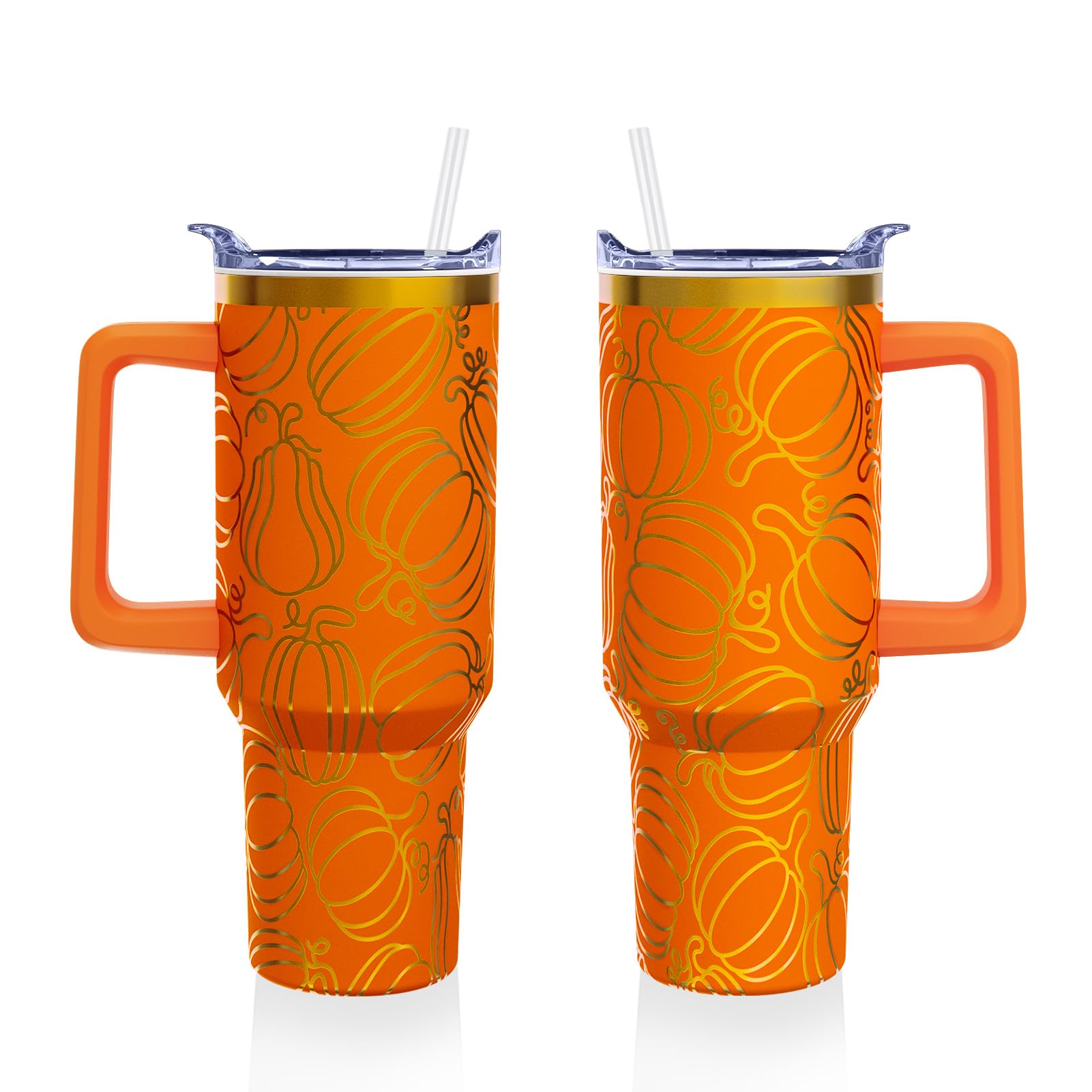 Xspatroias Fall 40 oz Tumbler with Lid Handle and Straw Thanksgiving Pumpkin Stainless Steel Double Walled Insulated Cup Autumn Travel Mug Water Bottle Gifts for Men and Women (1PC)