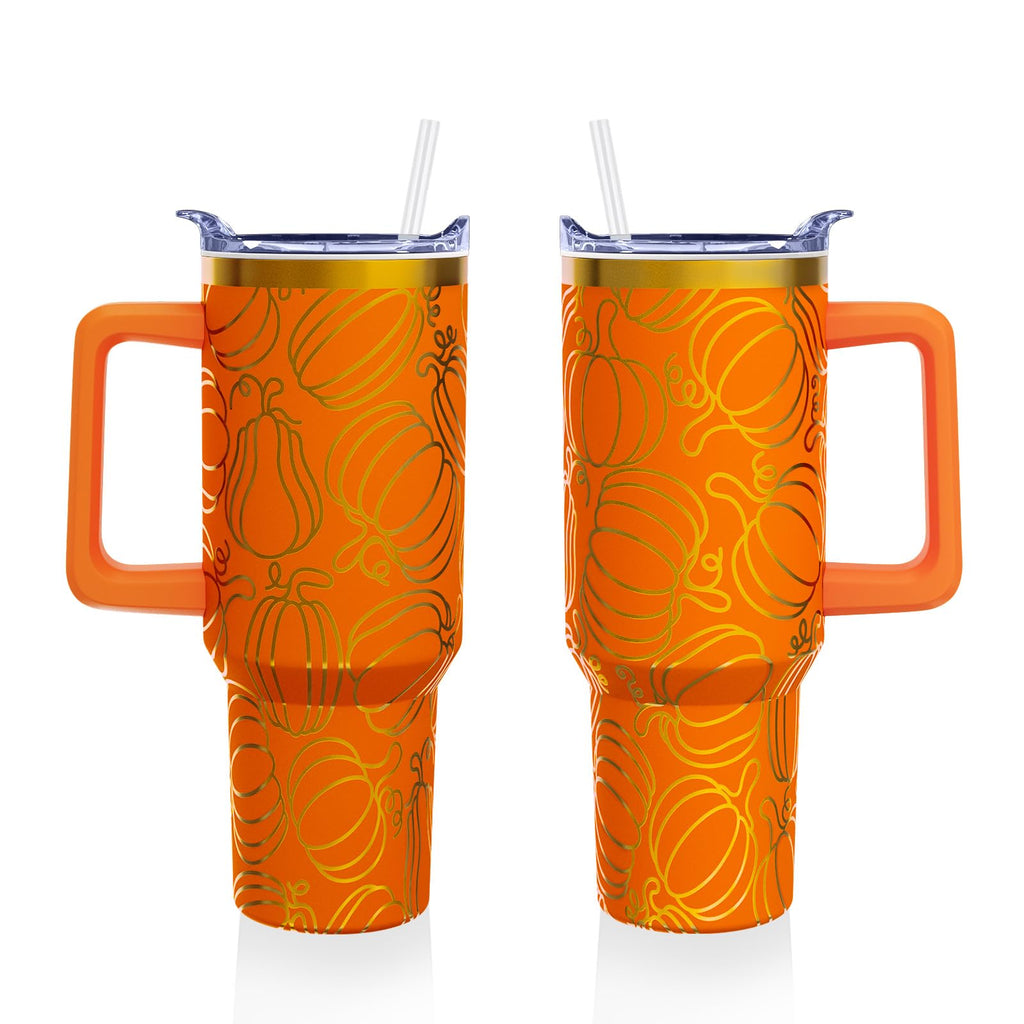 Xspatroias Fall 40 oz Tumbler with Lid Handle and Straw Thanksgiving Pumpkin Stainless Steel Double Walled Insulated Cup Autumn Travel Mug Water Bottle Gifts for Men and Women (1PC)