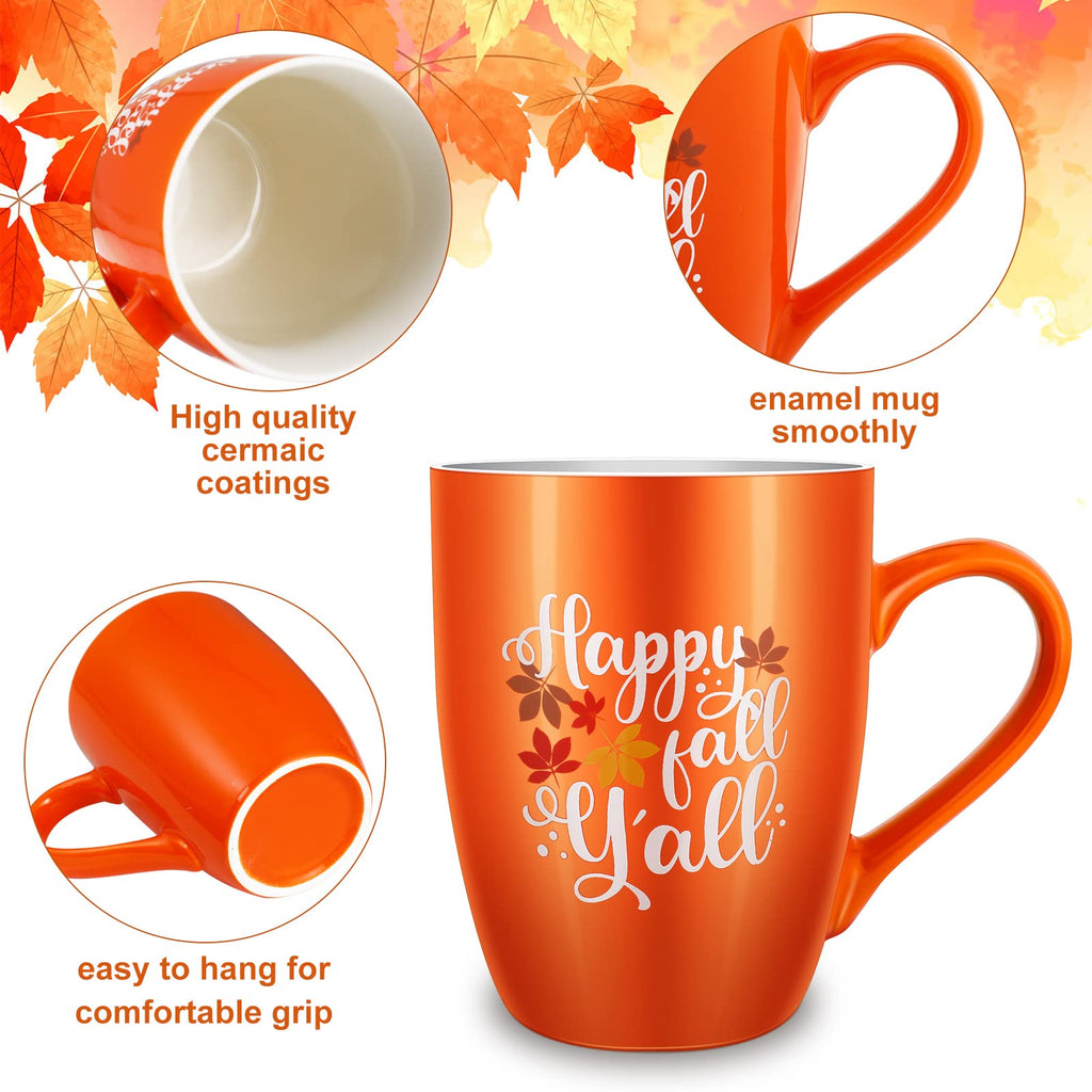 Funtery 2 Pcs Thanksgiving Coffee Mugs Fall Mugs Autumn Pumpkins Cups Happy Fall Y'all Coffee Mug Good Morning Pumpkin Cup Camp Mug Campfire Mug Ceramic Cup for Home Women Men Mom Dad (Orange)