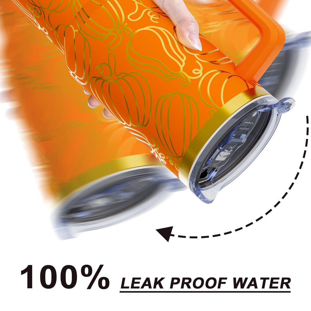 Xspatroias Fall 40 oz Tumbler with Lid Handle and Straw Thanksgiving Pumpkin Stainless Steel Double Walled Insulated Cup Autumn Travel Mug Water Bottle Gifts for Men and Women (1PC)