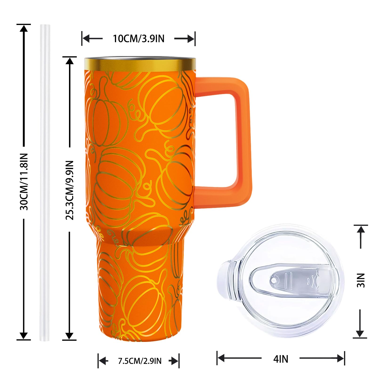 Xspatroias Fall 40 oz Tumbler with Lid Handle and Straw Thanksgiving Pumpkin Stainless Steel Double Walled Insulated Cup Autumn Travel Mug Water Bottle Gifts for Men and Women (1PC)